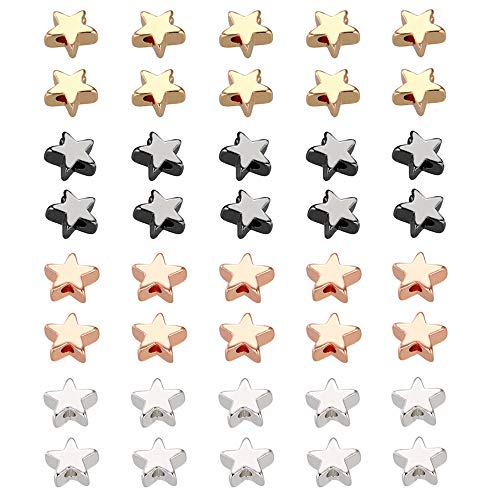 Zasiene Metal Perlas Corazón 40 Piezas Forma de Estrella Abalorios Espaciadores Pentagrama de Cuentas de Metal Cuentas Sueltas Manualidades para Collares Pulseras Joyería Haciendo,4 Colores