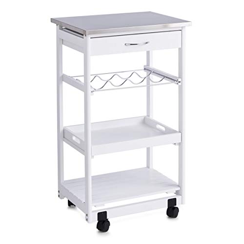 Zeller 13772 - Carrito de Cocina con Parte Superior en Acero Inoxidable (47 x 37 x 82 cm), Color Blanco