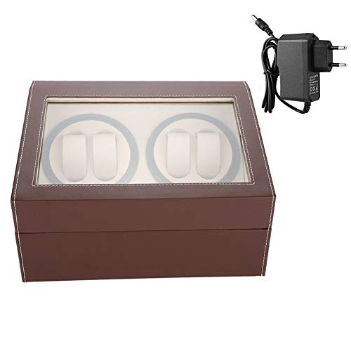 Zerone - Caja de herramientas para 4 relojes automáticos + 6 rejillas de almacenamiento de relojes, motor silencioso, enchufe europeo (bronce)