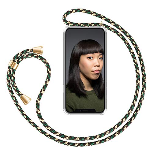 ZhinkArts Cadena para Teléfono Móvil Compatible con Apple iPhone XR - Funda con Collar de Cordón para Smartphone - Carcasa con Correa para Celular para Llevar - Verde Camuflaje