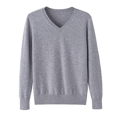 ZHONGCZ Suéter de Cachemira para Mujer 100% Cachemir Camisa de Cachemira con Cuello en V Joker Casual de Punto para Mujer-Gris Claro_XXL (60-65 kg) Adecuado para Peso