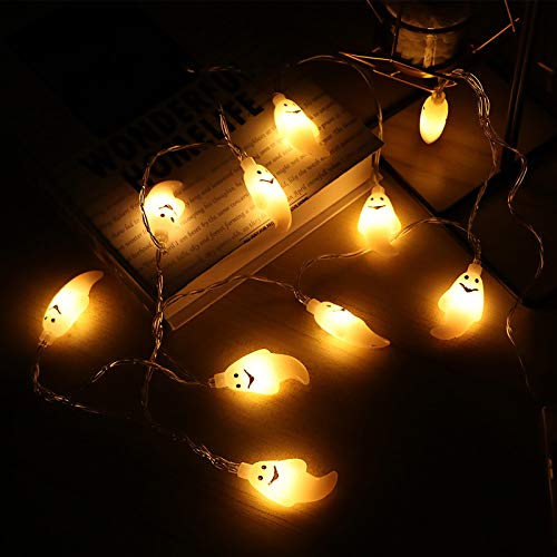 ZONJIE Cadena de Luces de Halloween, con pilas 4.9 pies 10 LED Luces Fantasma, Luces de Halloween Impermeables IP42 para Decoración de Interiores y Exteriores