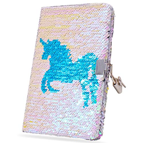 ZSWQ Cuaderno Con Cerradura Unicornio Diario Cuaderno Escolar - Cuaderno De Diario De Lentejuelas Reversible Color Unicornio Rosa Claro Para Niños y Regalos Para Niños(Diario-Unicornio)