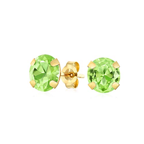 1.4CT redondo piedra preciosa peridoto pendientes para las mujeres real 14K oro amarillo agosto piedras de nacimiento 6MM