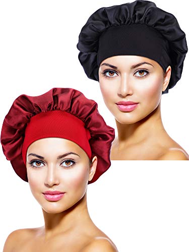 2 Piezas de Gorro de Dormir de Noche de Satén Cubierta de Cabeza para Mujeres Chicas Dormir (Negro, Rojo Vino)