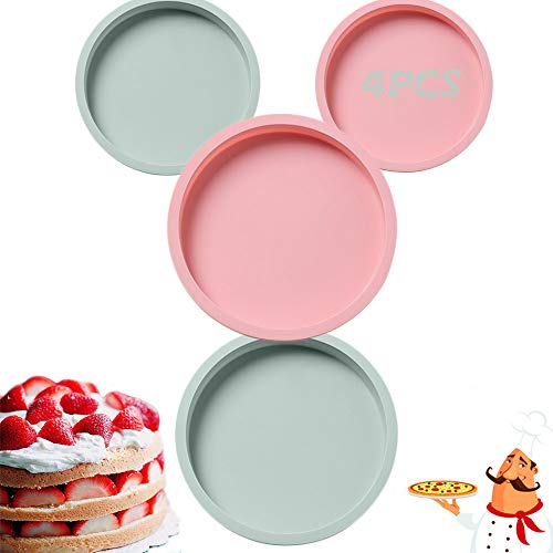 4PCS Molde Redondo de Silicona para Hornear Tartas,Molde Pizza,Molde de Silicona en Formas Redondas-Bandeja Antiadherente sin BPA para el Aniversario de la Fiesta de Cumpleaños,6&8in-Color Aleatorio