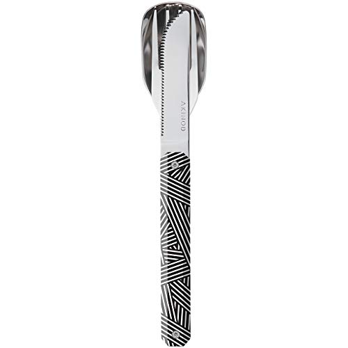 Akinod - Cubiertos Magnéticos Rectos 12H34 Diagonales - Tenedor + Cuchillo + Cuchara - Cubiertos de Acero Inoxidable - Montaje Magnético - Cubertería Nomad, Compacta, Duradera y Elegante