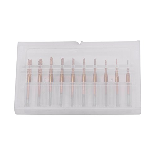 Akozon 10pcs Cortador de Fresado Titanio Recubierto 0.8mm-3.17mm Grabado Bits rotatorio Cutter 1/8 '' Shank conjunto