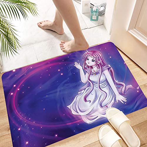 Alfombra de Baño Alfombra de Ducha Antideslizante,Anime, Cute Purple Anime Fairy sentado en el tema del zodi, Suave y acogedora, Agua súper Absorbente, Antideslizante, para Dormitorio de baño 50x80 cm