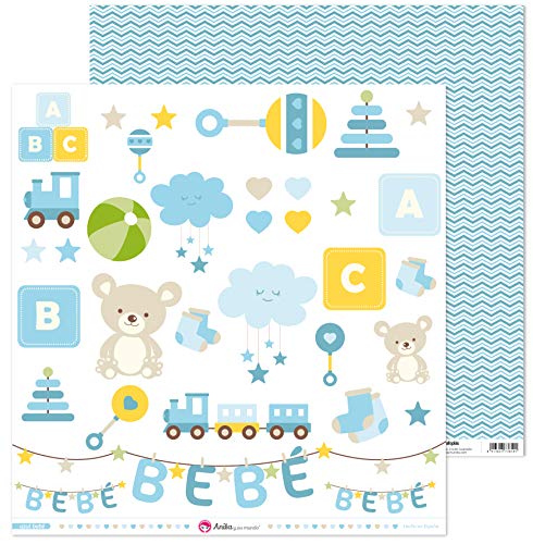 Anita y Su Mundo Colección Azul Bebé Papeles de Scrapbooking, Paper, 30.5 x 30.5 cm