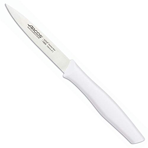 Arcos Serie Nova, Cuchillo Mondador, Hoja de Acero Inoxidable de 100 mm, Mango de Polipropileno Color Blanco