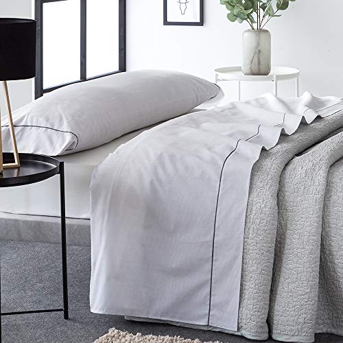 Barceló Hogar - Pack Sábana Encimera y Almohada Raya Oxford, Color Gris, Cama 135 cm, 100 por 100 Algodón