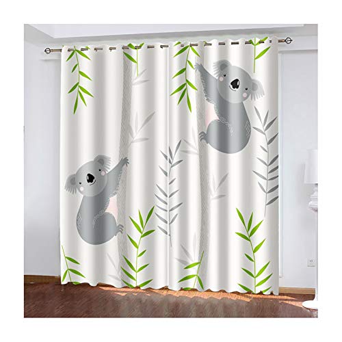 Beydodo Cortinas Poliester Exterior Cortinas Opacas Termicas 2 Piezas 2 Koalas y Hojas Gris Verde Blanco Cortinas 214x115CM