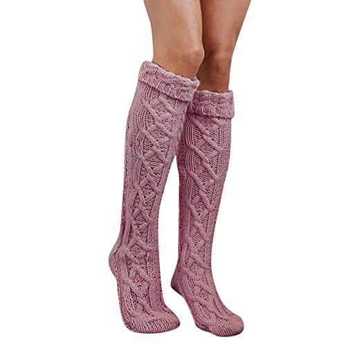 Calcetines Altos Mujer Hasta la Rodilla Calcetines Navidad de Punto Invierno con Cordones Aprieta Calcetines Gruesos Larga Niña Estudiante Termicos Ideal para Regalo Yvelands A3