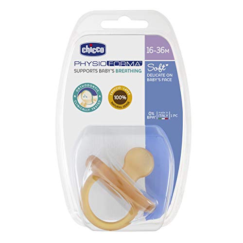 Chicco Physio Soft Chupetes para Bebés de 16 a 36 Meses, Látex Natural Suave y Delicado que Imita el Pecho Materno, con Orificios de Ventilación y Tetina Physioforma - Marrón