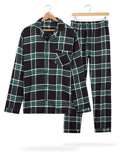 CityComfort Pijama Hombre Cuadros, Pijama Hombre Invierno Franela, Pijamas Hombre Estampado Escoces, Ropa Hombre 100% Algodon, Regalos para Hombre Talla M-3XL (Negro/Verde, 3XL)