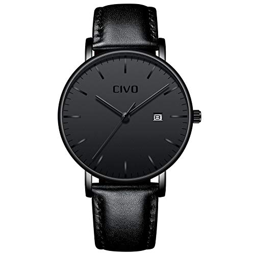 CIVO Reloj Hombres Minimalista Relojes Pulsera Hombre Impermeable Design Cuero Reloj para Hombres Analogico Cuarzo Sencillo Clásico Vestido de Negocios Casual Moda Negro