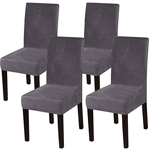 CLGTY Elástica Terciopelo Fundas para Sillas De Comedor, Desmontables Antideslizante Fundas Sillas Comedor, Cubierta De Asiento para La Ceremonia De Boda del Hotel Home Party-Gris-Pack 4