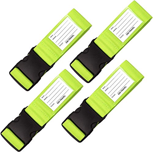 Correas para Equipaje, Cinturones de la Maleta Ajustables de Equipaje de Viaje Cinturones, Accesorios de Viaje Embalaje con Ranura para Etiquetas de identificación (4 - Verde)