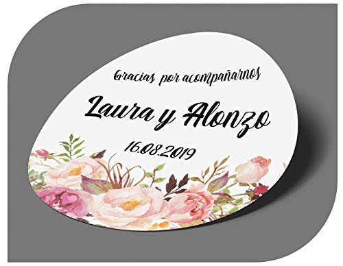 CrisPhy Pegatinas Personalizadas Boda con Nombre y Fecha, Etiquetas Adhesivas para Invitacion Boda, Bautizo, Compromiso, Cumpleaños, Fiesta, Navidad, Vintage, Sellos (Modelo 6)