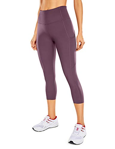 CRZ YOGA Mujer Cintura Alta Leggings Deportivas Fitness Running Pantalones Capri con Bolsillos -48cm Corteza Antigua 40