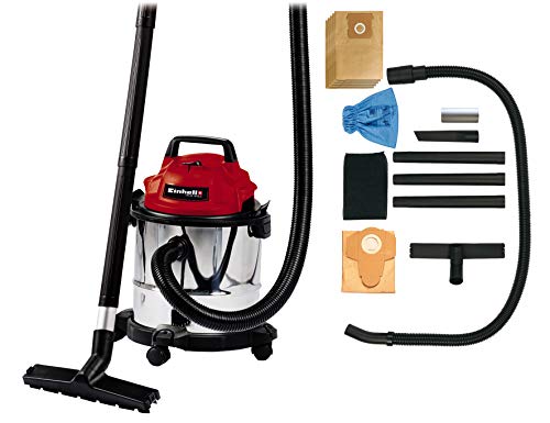 Einhell Aspirador en seco y húmedo TC-VC 1812 S & 2351159 - Pack de 5 bolsas de aspiradora, 12 l, color marrón