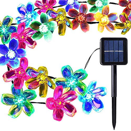 ENUOLI 50 Leds flor del melocotón luces de hadas solares de jardín Iluminación de 21 pies / 7m 8 Modos de abrir y cerrar la iluminación al aire libre decorativa flor de luces de la secuencia del Gaze