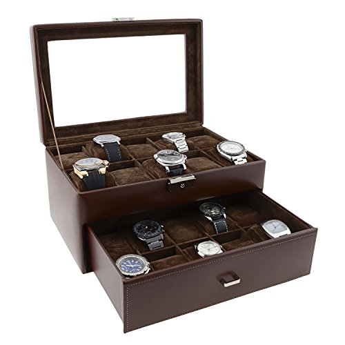 Estuche de Piel para 20 Relojes Talla: U Color: Marron