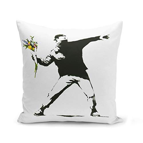 Fabulous Funda de Cojín 40x40 cm Banksy Rage The Flower Thrower Street Art Graffiti Flores