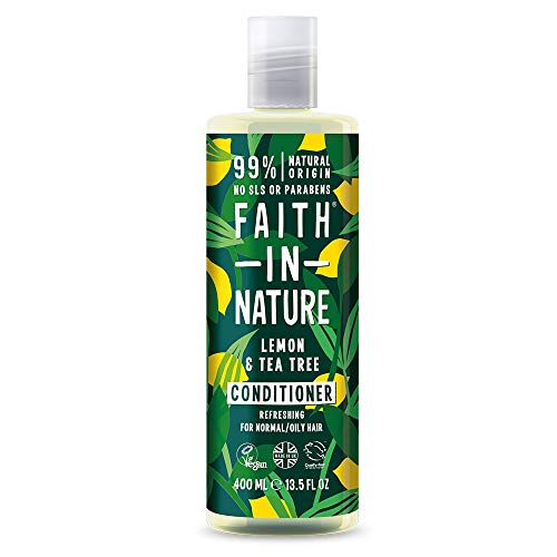 Faith in Nature Acondicionador Natural de Limón y Árbol del Té, Refrescante, Vegano y No Testado en Animales, sin Parabenos ni SLS, para Cabello Normal a Graso, 400 ml