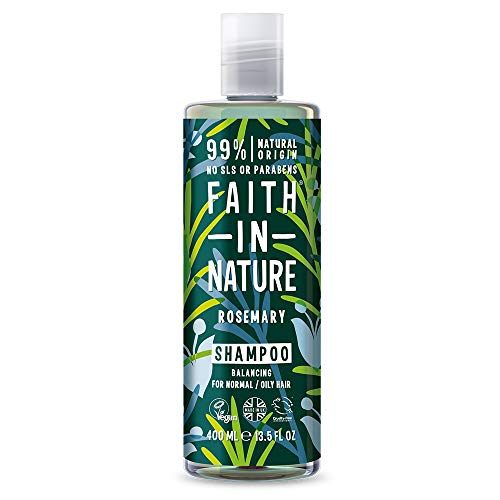 Faith in Nature Champú Natural de Romero, Equilibrante, Vegano y No Testado en Animales, sin Parabenos ni SLS, para Cabello de Normal a Graso, 400 ml