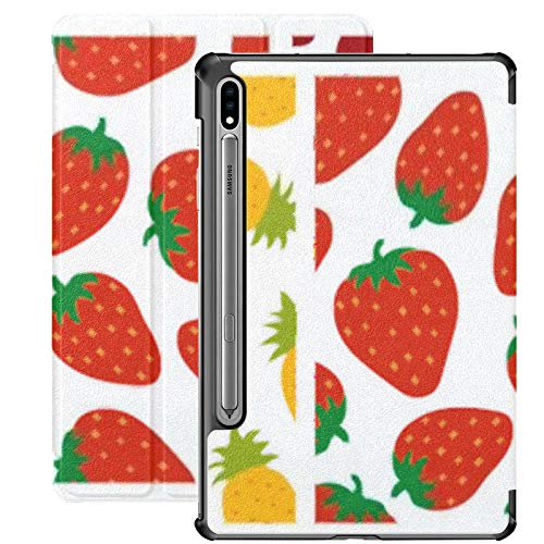 Funda Galaxy Tablet S7 Plus de 12,4 Pulgadas 2020 con Soporte para bolígrafo S, Juego de Patrones sin Fisuras de Frutas, Funda Protectora Tipo Folio con Soporte Delgado de piña y Fresa para Samsung