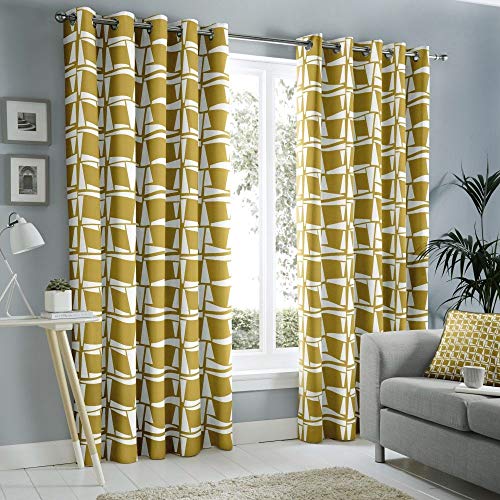 Fusion Capella-Funda de cojín 100% algodón, Gris, 43 x 43 cm, Ocre, Curtains: 66" Width x 90" Drop (168 x 229cm)