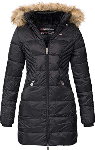 Geographical Norway ABEILLE - Parka grande para mujeres - Abrigo de invierno abrigado - Manga larga y cuello de piel sintética - Chaqueta para mujeres de tela resistente (NEGRO XXL)