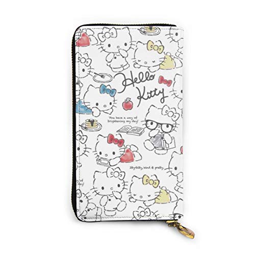 Hello Kitty - Cartera de piel con cremallera alrededor de cartera para tarjetas de visita, bolsa de almacenamiento para cambio de tarjetas