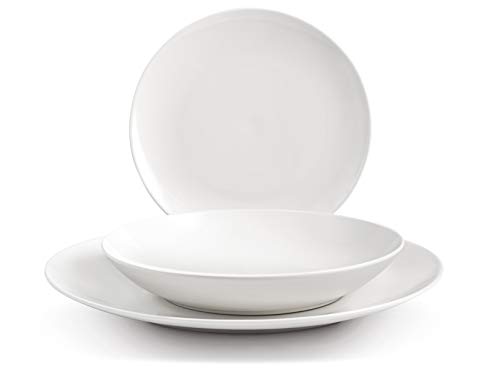 H&H 745768 Hollywood - Vajilla de 18 piezas, Coupe, New Bone China, color blanco, porcelana