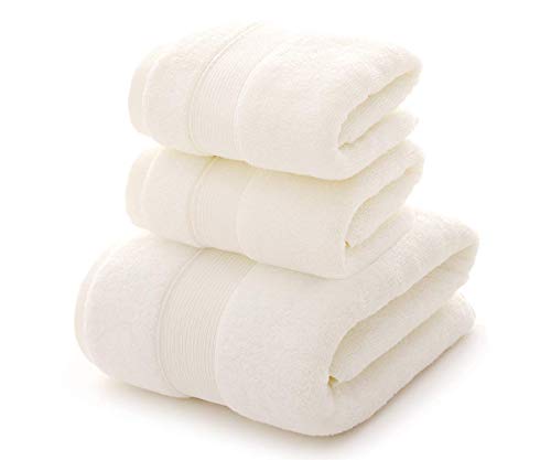 HongLanAo Algodón Toallas Set 3 Piezas Suave y Grueso Altamente Absorbente Toalla de Baño 1 * 650g / 30 * 57 Pulgadas, Toalla 2 * 170g / 14 * 30 Pulgadas (Blanco-Bolsa de Regalo)