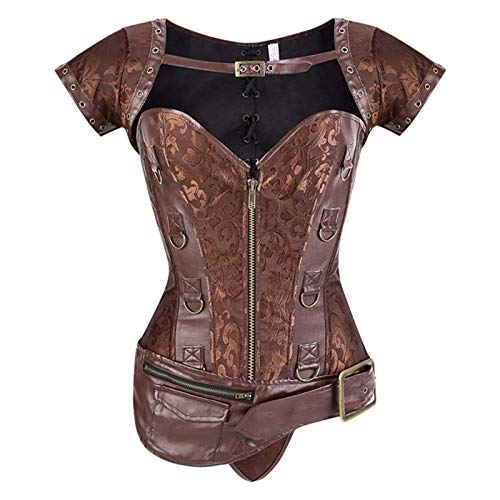 HTABY Steampunk Corsage Corsé De Brocado Gótico para Mujer Bustier Overbust con Varillas Acero Corsé Patrón Brocado Sexy con Chaleco Superior,C,L