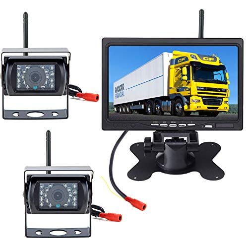 Inalámbrico 2 x18 IR LED Visión nocturna Impermeable Camara marcha atras Vehícul（Sin linea de estacionamiento）+7” TFT LCD HD800 x 480 Píxel Monitor para Camiones / Autos / Tractores / Autobuses