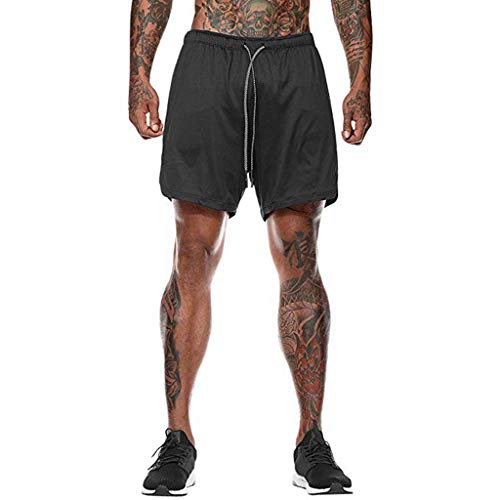 JIANYE Pantalón Corto para Hombre,Pantalones Cortos Deportivos para Correr 2 en 1 para Hombres Secado rápido Transpirable con Forro de Bolsillo Incorporado Negro L