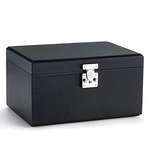 Joyero Caja Organizador Mercerizado Tela Cajas De Joyería De Alta Gama For El Caso De Las Mujeres Con Cierre De Joyería Con Espejo Regalos For Las Mujeres ( Color : Black , Size : 33*23*18CM )