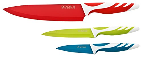 Juego de cuchillos de cocina – Set de 3 cuchillos de cocina de calidad - Cuchillo cocinero, Cuchillo multiuso y cuchillo pelador - recubrimiento antiadherente para cortar y limpiar con facilidad