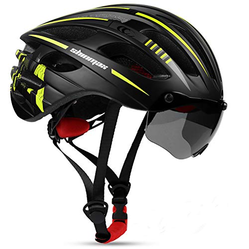 Kinglead Casco de bicicleta con luz de seguridad y visera protectora certificado CE unisex casco de ciclismo para montar aire libre deportes seguridad superligera ajustable adulto black green titanium