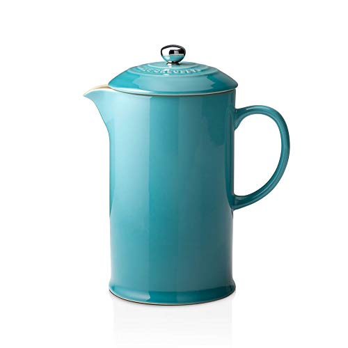 Le Creuset Cafetera Francesa con Prensa de Acero Inoxidable, Cerámica de gres, Azul(Caribe), 800 ml