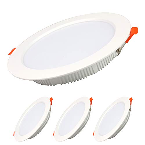 LED BAGZY Luces de Techo Empotradas Interior Ultra Delgado Luz del Panel Blanco 15W Downlight IP44 Focos Redondos 6000K Diámetro del Agujero140-150 MM para Escalera de Dormitorio Pasillo Paquete de 4