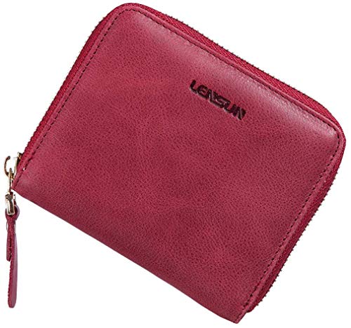 LENSUN Cartera Monedero Billetera de Cuero/Piel Original Tarjetas para Mujer, Rojo Vino, (QB-NL-WR)