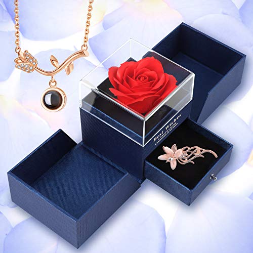 Migaven Rosa Eterna, Regalos para San Valentin con Tarjeta de Felicitación Broche y Collar Romántico, Regalos para Madres, Regalos para San Valentin