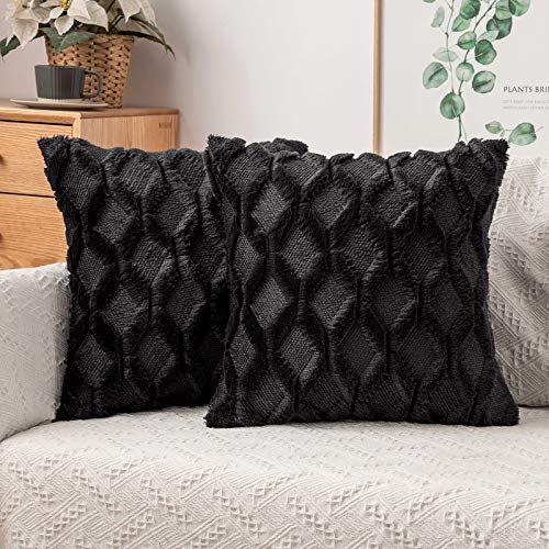 MIULEE 2 Piezas de Funda de Cojines Fibra de Poliélter con Diseño Bordado Funda de Almohada Cuadrada Moderna Decorativa para Hogar Silla Oficina Cama Habitacion salón 40 x 40cm Negro