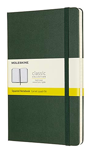 Moleskine - Cuaderno Clásico con Hojas Cuadriculadas, Tapa Dura y Cierre Elástico, Color Verde Mirto, Tamaño Grande 13 x 21 cm, 240 Hojas