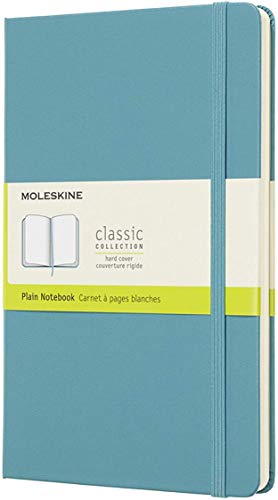 Moleskine - Cuaderno Clásico con Hojas Lisas, Tapa Dura y Cierre Elástico, Color Azul Arrecife, Tamaño Grande 13 x 21 cm, 240 Hojas